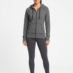 GAP Black and White Striped Zip-Up Hoodie